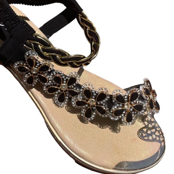 New! Italina Atalina White Daisy Floral Rhinestone Gold Woven Flat‎ Sandal - Picture 7 of 10